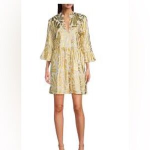 Jude Connally Floral Gold and Green Long Sleeve Dress